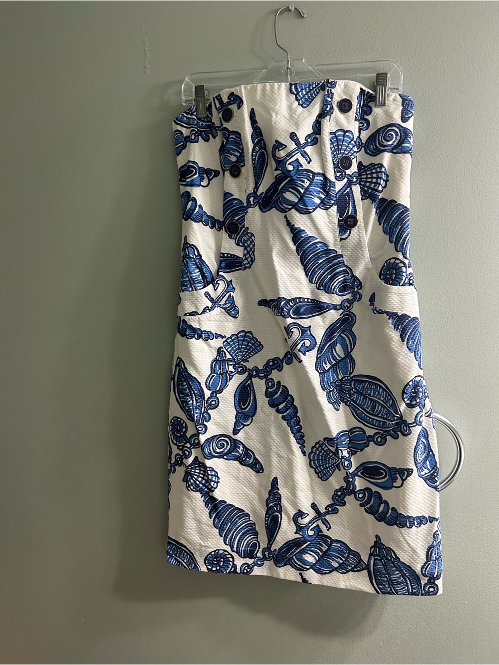 Lilly Pulitzer Vanna strapless dress "Fallin' in Love" blue seashell jacquard